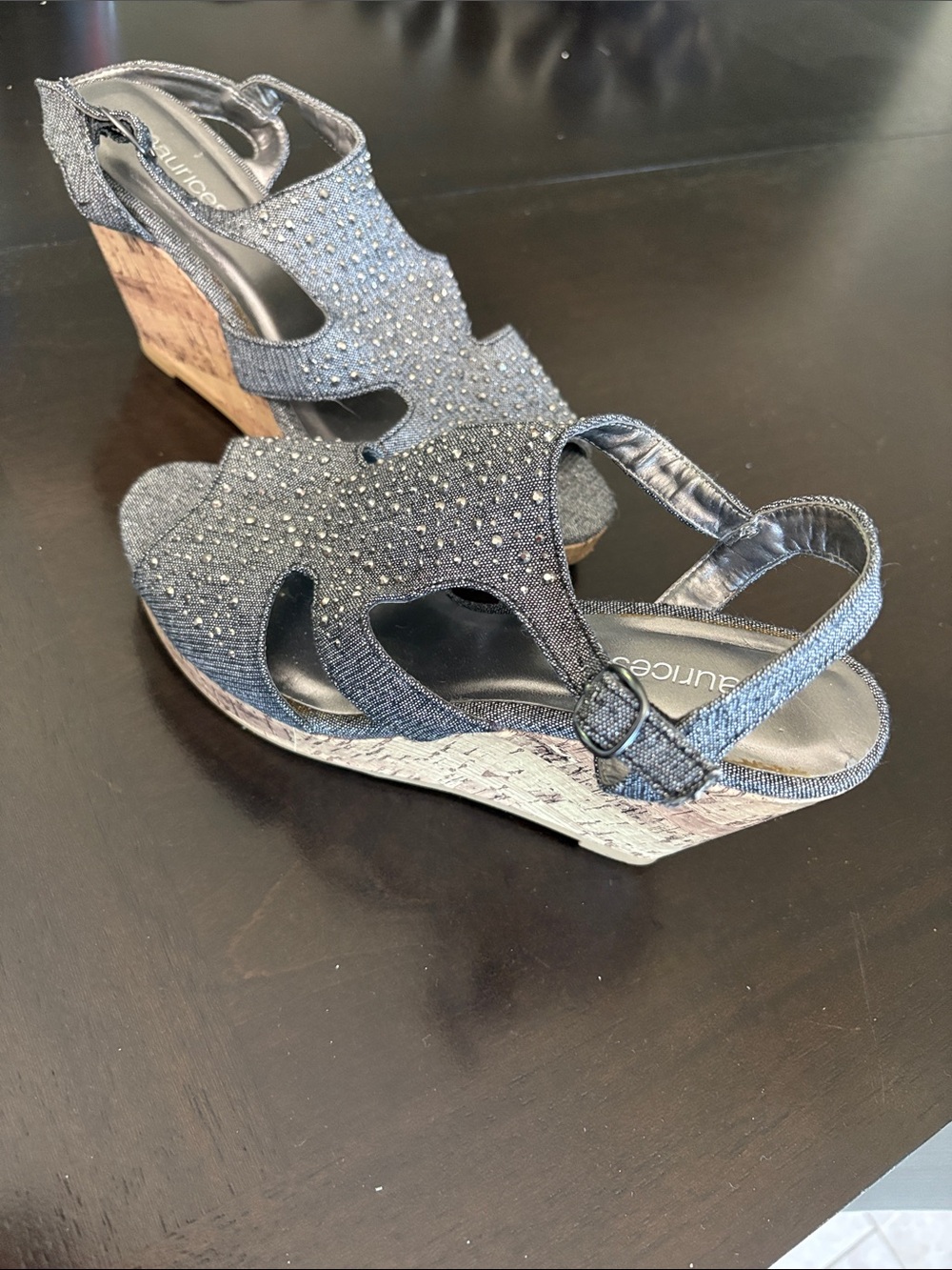 Maurices Black Sparkle Cork Wedge Sandals